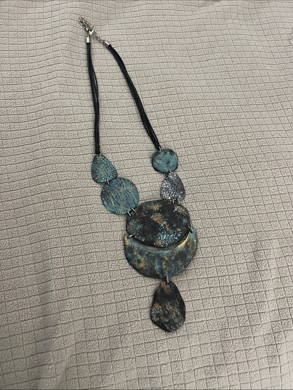Boho Patina Statement Necklace in Teal and Black